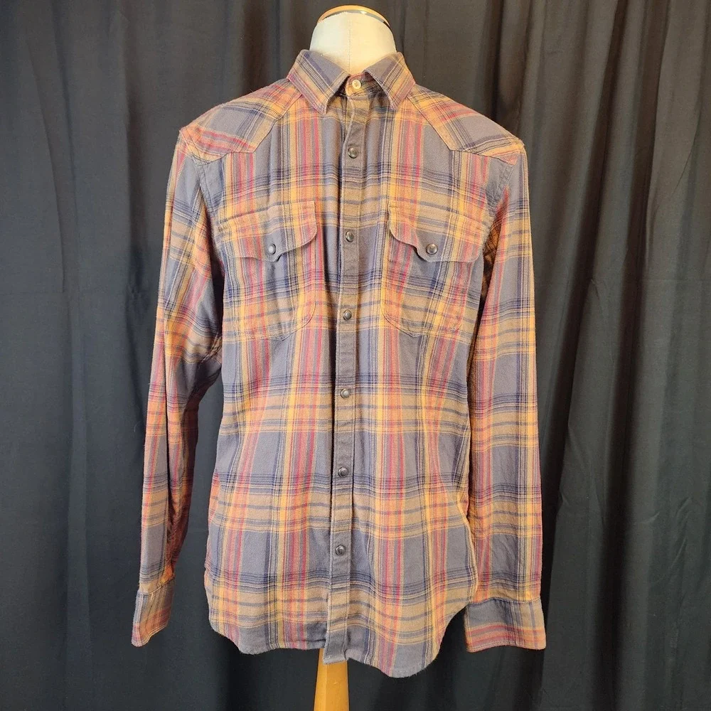 LOT OF 2 Lucky Brand Mens Saturday Stretch Long Sleeve‎ Flannel Shirt Small S